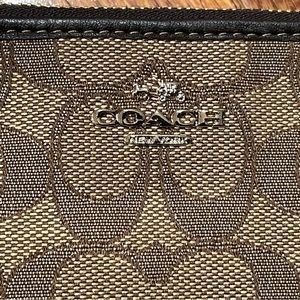 COACH Double Zip Wallet Signature Tan Jacquard COA incl